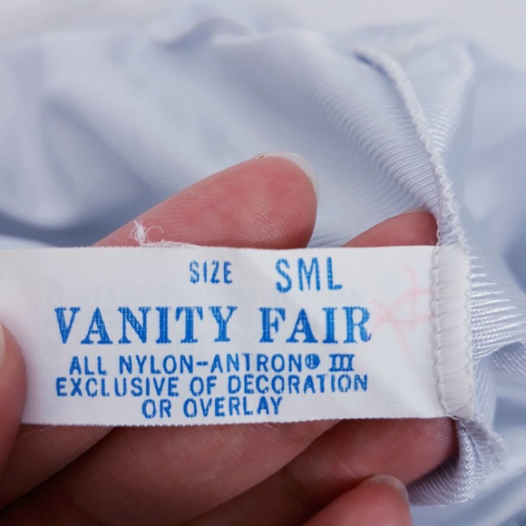 VINTAGE Vanity Fair Sz S Baby Blue Lace Nightgown Button Down Made in USA Pocket - Picture 7 of 11